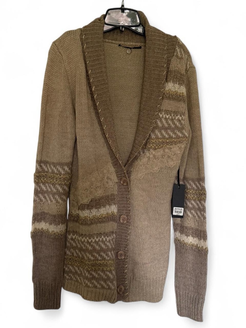 Buckle Women’s Shawl Collar Button Cardigan - Brown Multi
